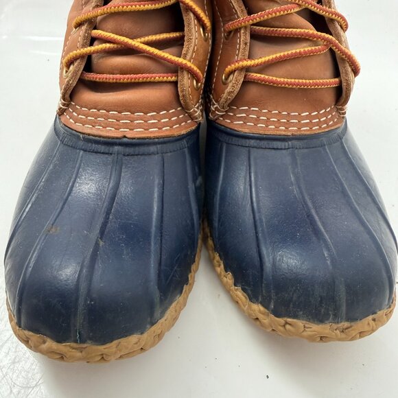 Vintage 90s LL BEAN Leather Lace Up Blue Duck Boots W7-8 / M5 - Picture 4 of 16